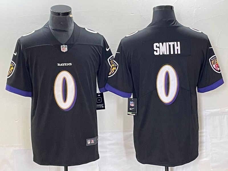 Men Baltimore Ravens #0 Smith Black 2023 Nike Vapor Limited NFL Jersey style 1
